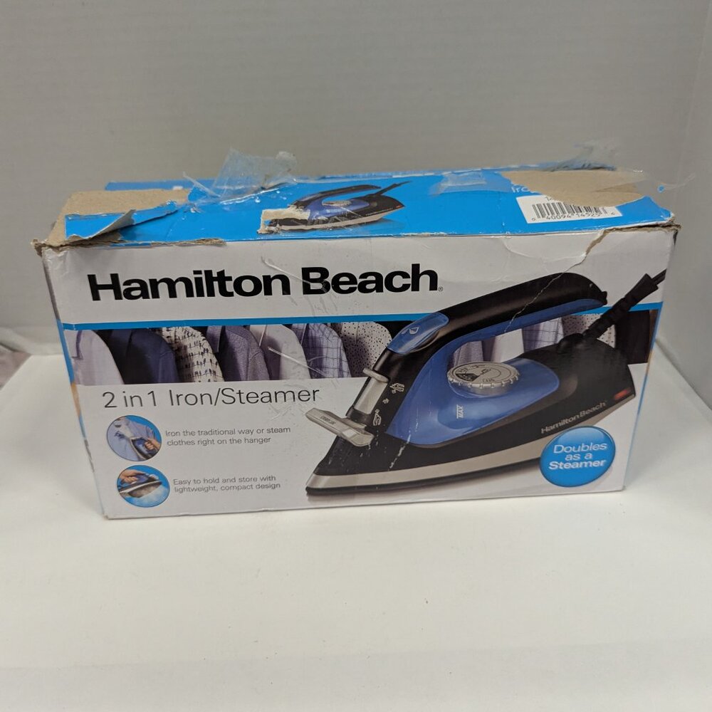 Hamilton Beach 2 in 1 Iron and Steamer, Black & Silver, Model 14525